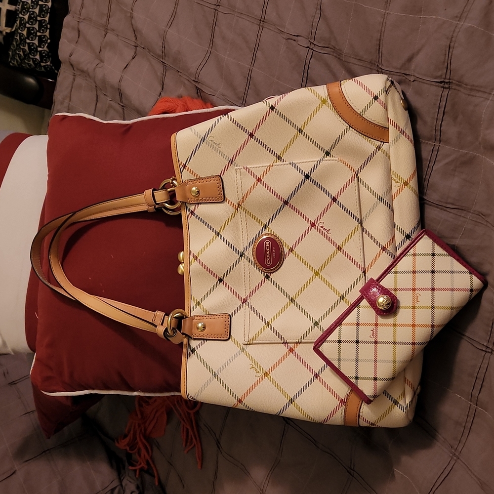 Coach tattersal bag with wallet
